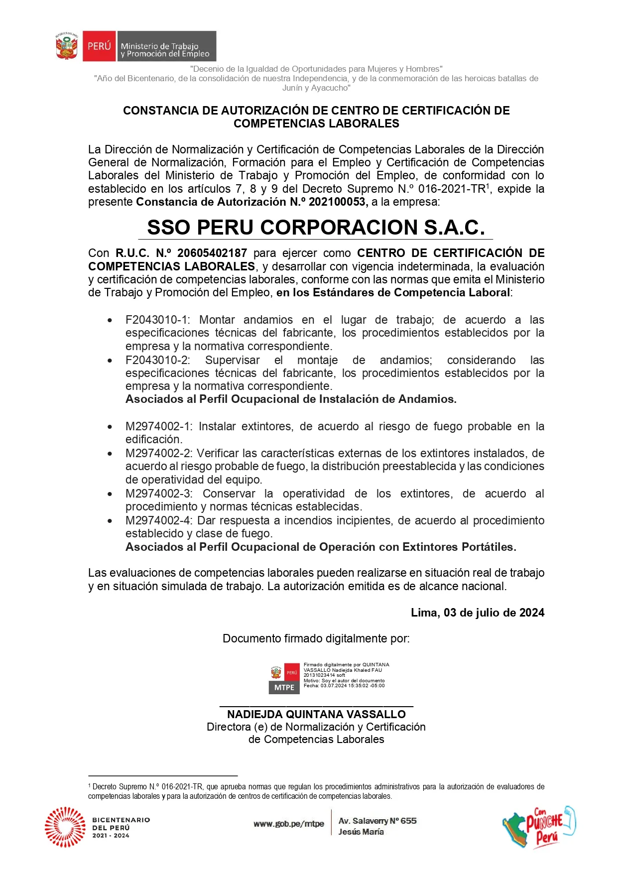 Constancia de certificado - Corporación SSO